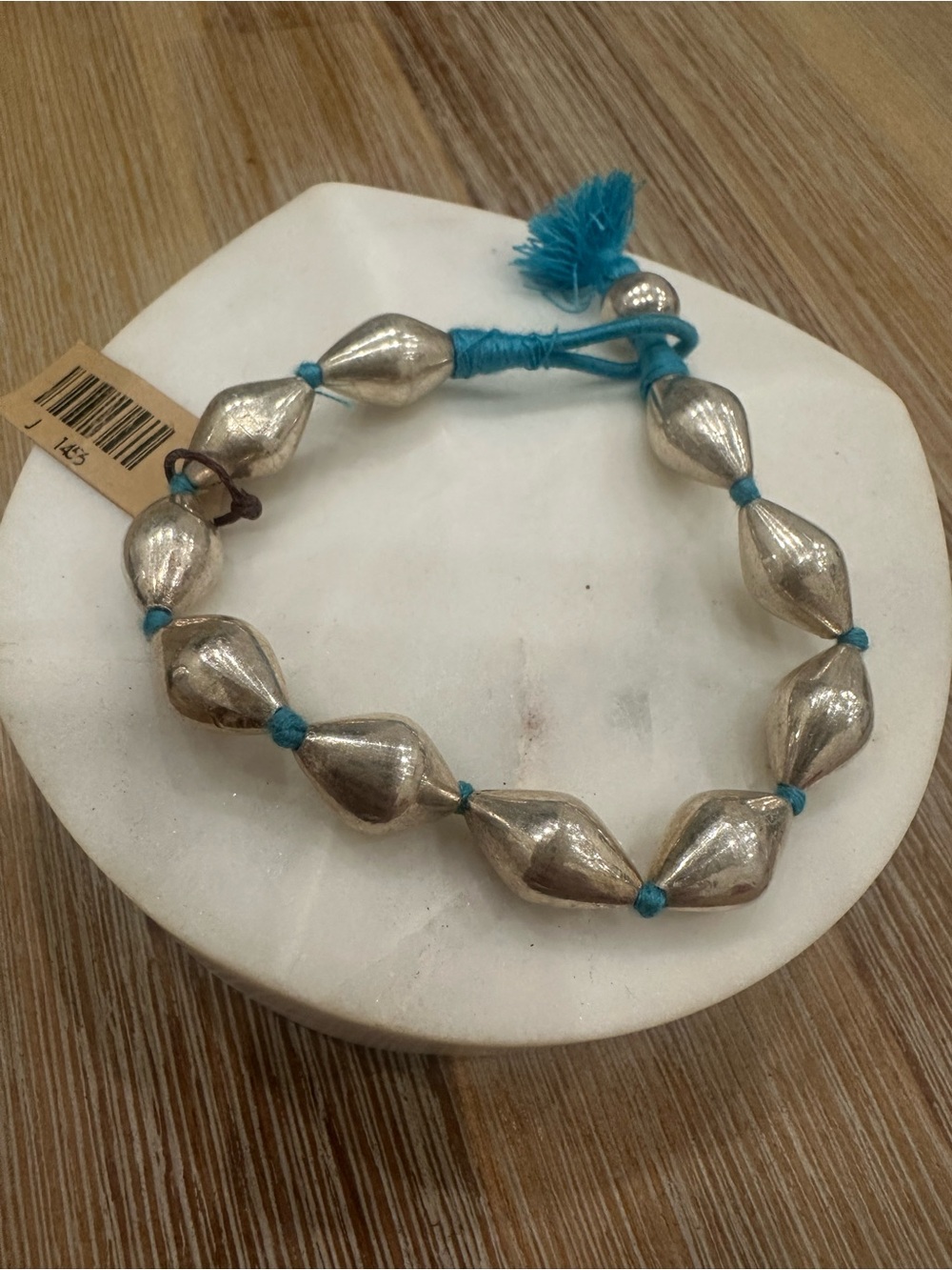 Boho Sterling Silver Teardrop Bead Bracelet Blue Tassel